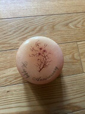 Vintage Round Pink Alabaster Jewelry Box